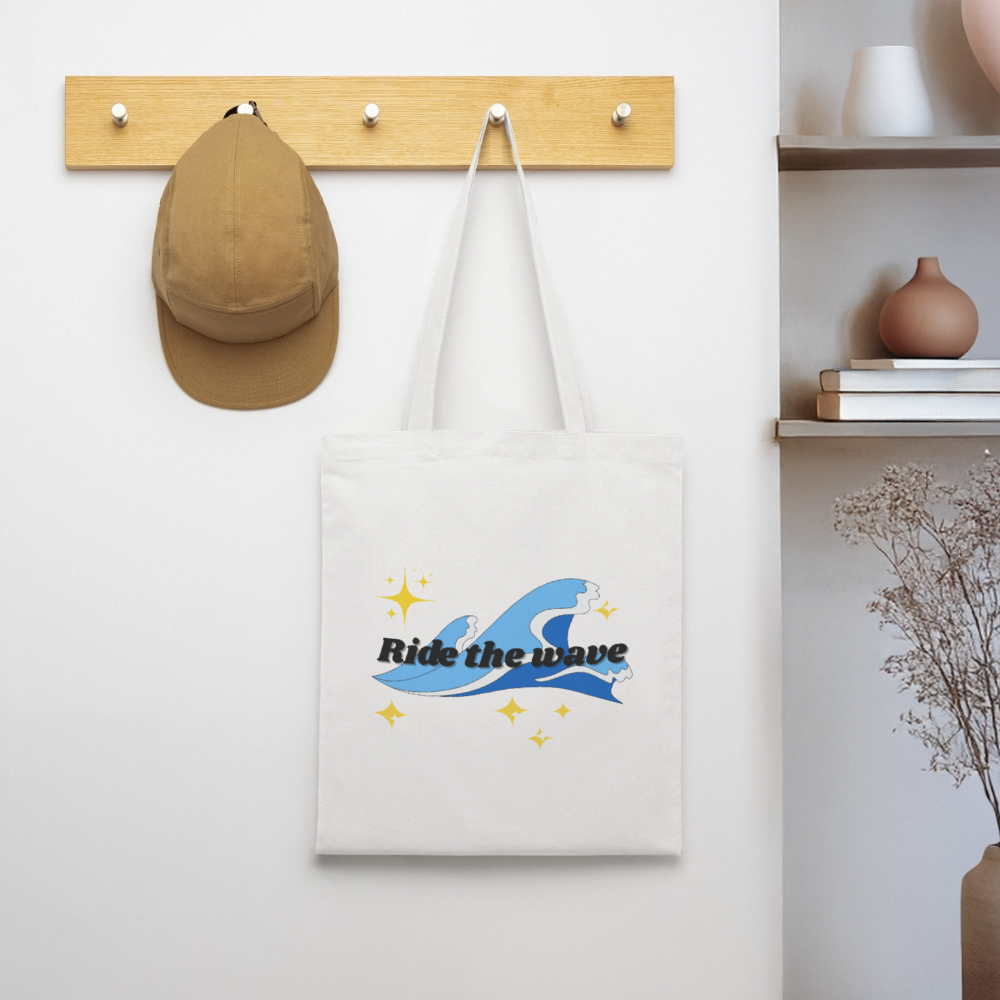 Surf Tote Bag - ride the wave - white